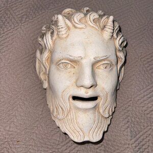 Satyr Mask Relief Wall Hanging Sculpture Handmade Plaster Artifact